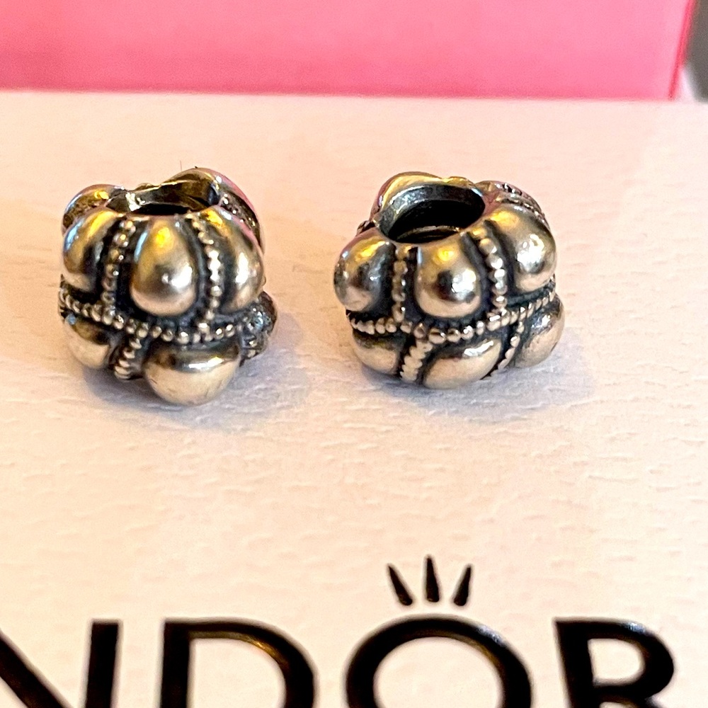 Authentic Pandora pair of journey chunky bubble charms Sterling silver